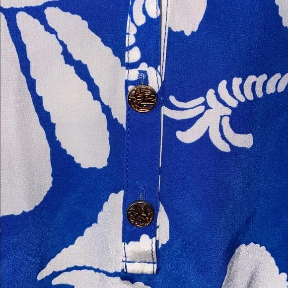 Lilly Pulitzer Elsa Blue and White Nautical Print 100% Silk Long-Sleeve Top - Picture 5 of 7